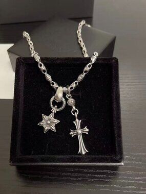Chrome Hearts Double Pendant Necklace | 925 Sterling Silver Cross & Star